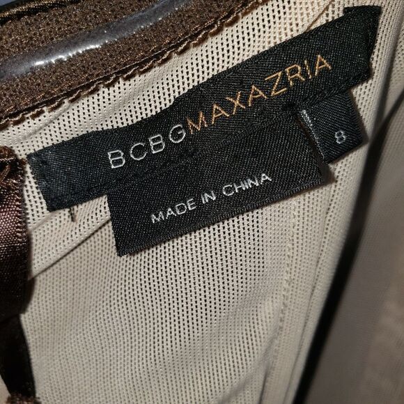 BCBGMAXAZRIA  women's 8 brown satin multi layer spaghetti straps dress - Picture 5 of 9